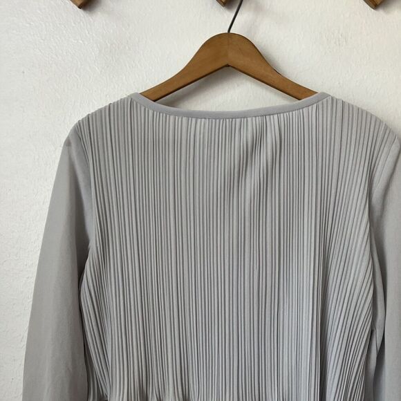60s silver pleat‎ womens dress midi blouson chiffon long sleeve disco retro M - Picture 9 of 9